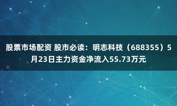 股票市场配资 股市必读：明志科技（688355）5月23日主力资金净流入55.73万元