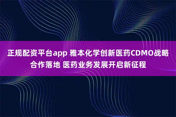 正规配资平台app 雅本化学创新医药CDMO战略合作落地 医药业务发展开启新征程